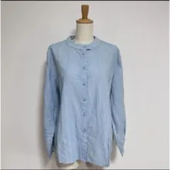 未使用　長袖シャツ ブラウス 刺繍 レース バンドカラー　パールボタン　春夏