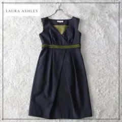 ローラアシュレイ　ノースリーブ　ワンピース　ひざ丈　9　M　ネイビー
