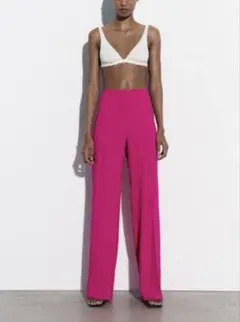 新品未使用美品ZARA ピンク ワイドパンツ　スラックスストレートパンツ