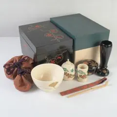 茶道具 色紙蒔絵 利休茶箱 織部焼 茶碗 棗など 九点 一式 仕覆付 M B19