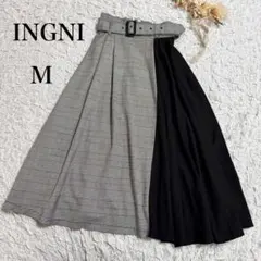 INGNI 전환 주름 치마 M 체크 무늬 블랙 벨트 포함 긴