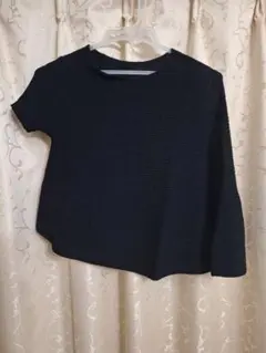 TABASA■レア 変形トップス 半袖リブニット サマーニット/黒のサムネイル
