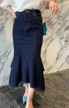 EMIY ISTOIRE ダークデニム フリルマーメイドスカート