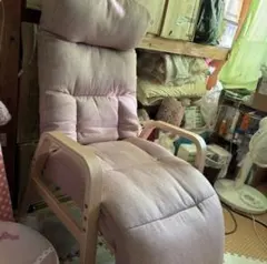 ピンク リクライニングチェア 木製フレーム 高座椅子 1人ソファのサムネイル