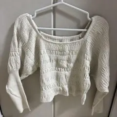 オフショルダー スクエアネック アイボリー クロップドニット