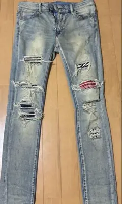 ダメージ加工 スキニーデニム ライトブルー