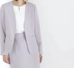 あ*や様 洗える　ポリエステル　ノーカラージャケット ライトグレー　L 美品のサムネイル