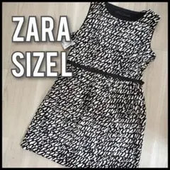 ZARA BASIC ノースリーブワンピース Lサイズ　ニュアンス柄　手書き風