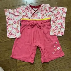 袴ロンパース　花柄着物風ベビー服 80