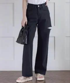 ワイドデニムパンツ ブラックのサムネイル