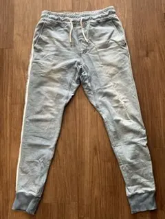 ライトブルー サイドストライプ スウェットパンツ