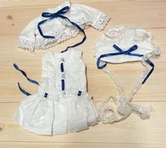 匿名配送/スーパードルフィー　幼SD 女の子用ドレス3点セット(青リボン)