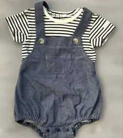 サロペットロンパース　ストライプ柄半袖Tシャツ