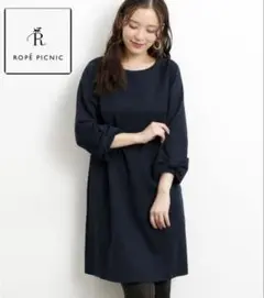 新品未使用ROPE PICNIC ネイビー 袖リボンワンピース Mフォーマル