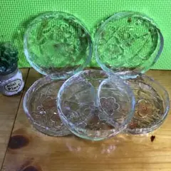 花模様 透明ガラス皿 5枚セット