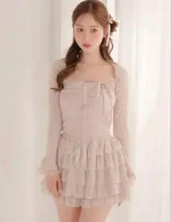新品未使用》M me eme レイヤードフリルアンサンブルワンピース pink