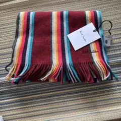 お値打ち‼︎ポールスミスマフラー☆ウールカシミヤメンズシグネチャーストライプ☆新品