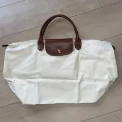 ロンシャン　ホワイト　ナイロン トートバッグ