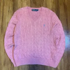 00s Polo by Ralph LaurenＶネックピンクケーブルニット L