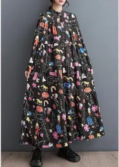 【大きいサイズ】 レディース ロング　ワンピース　春 秋冬 新品 長袖　ゆったり