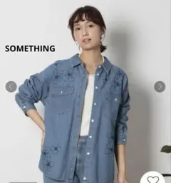 新品 サムシング 花柄刺繍入りビッグデニムシャツ 綿100% 柔らか