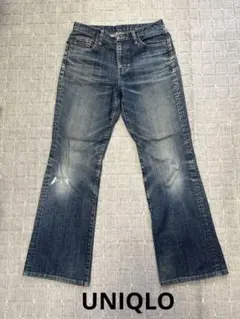ブーツカットデニム・フレアデニム ダークブルー　ユニクロ　UNIQLO