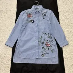 ザラウーマン 長袖シャツ ブラウス ストライプ 比翼 刺繍 花柄 ポケット XSのサムネイル