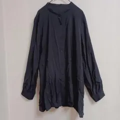 ジーユー GU ギャザーフレア　ロングシャツ チュニック バンドカラーブラウス