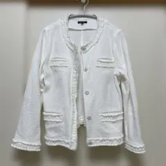 ホワイト ノーカラー ジャケット　ドゥクラッセ　サイズ9 美品のサムネイル