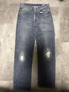 ダークブルー ストレートデニム ダメージ加工