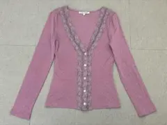 (L03292) LAURA ASHLEY レース装飾Vネックカーディガン