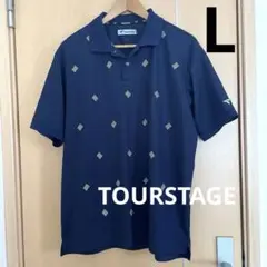 TOURSTAGE ネイビー ダイヤモンド模様 ポロシャツ L ゴルフウェア