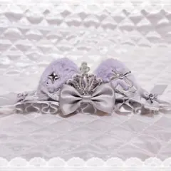 ぬい服 ヘッドドレス 10〜11cm 猫耳 グレー×紫 姫系 【N68】