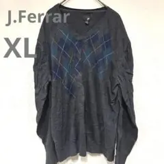 美品　良品　Vネック ニット　セーター　アーガイル柄 【XL/G】海外古着