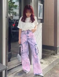 EVRISブリーチデニムカーゴパンツピンク Sサイズ