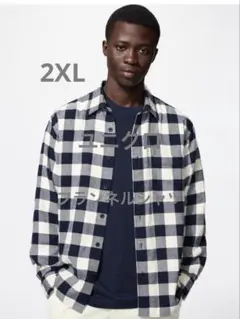 【美品】UNIQLO フランネルシャツ/バッファローチェック グレー/ネイビー系