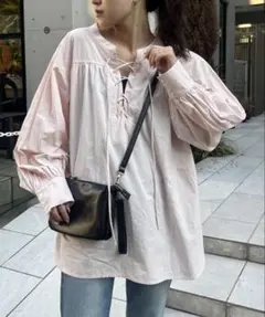 チャオパニックティピーWEB限定】レースアップチュニック丈ギャザーブラウス