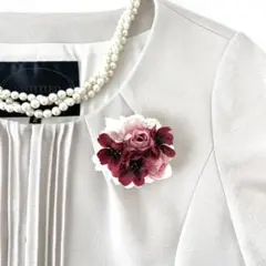 親子でお揃い　モーブピンクのローズとパールのコサージュとヘアゴムのセット