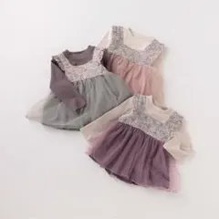 petit main 花柄チュールドッキングTシャツ　90