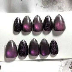 ネイルチップ/マグネット レース/ブラック パープル