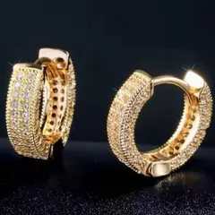 ✳️フープ ピアス ジルコニア パヴェ 高級CZダイヤ メンズ　ゴールド✳️