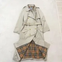 【着丈長め】バーバリー 白タグ トレンチコート ノバチェック ベージュ ベルト付