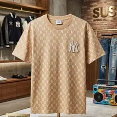 【新品タグ付き】MLB Koreaヤンキース モノグラムTシャツ XXLベージュのサムネイル