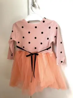 チュールワンピース　ベビードレス　セレモニー　80 七五三ピンク　水玉