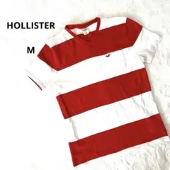 ホリスター 赤白ストライプ Tシャツ コットンシャツ　M　胸ポケット　VネックＴ