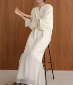 Bab オーガンジー切替スウェットワンピース