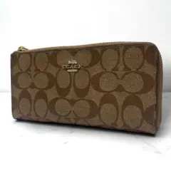 美品 COACH コーチ　長財布　L字ファスナー　シグネチャー　PVC　ブラウン