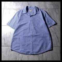 00s L.L.Bean シアサッカー ギンガムチェック BD シャツ 半袖 青