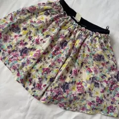 ✨美品✨バックナンバーブルー 花柄 スカート 150 紫 女の子 ウエストゴムのサムネイル