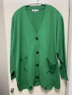 すっキレイさらさらVネックカーディガン(長袖)グリーンLサイズ